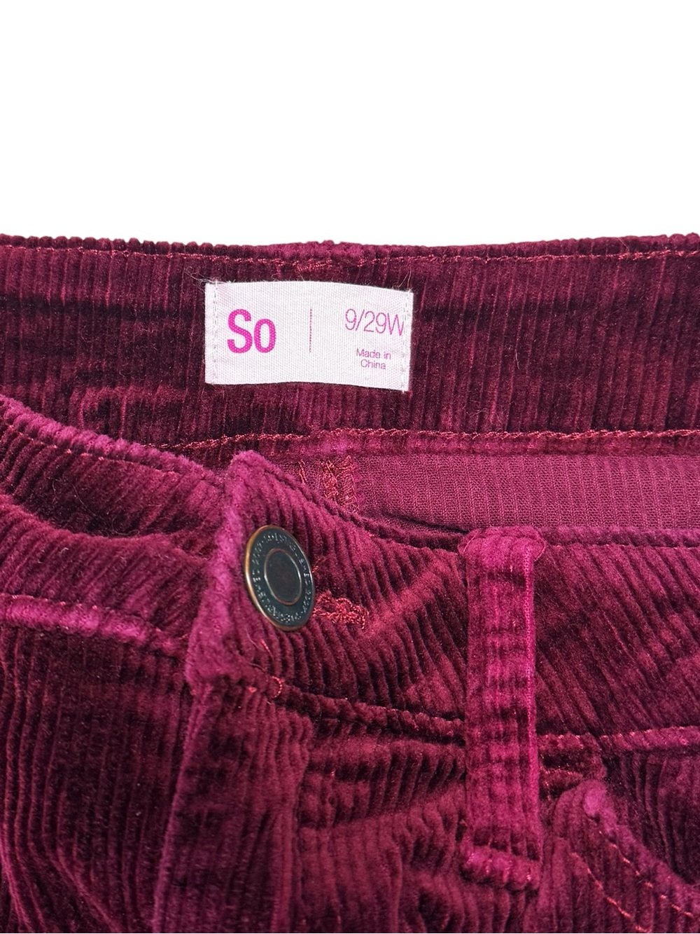 SO Burgundy Corduroy Mini Skirt Size 9/29W Stretch Cotton Y2K - Picture 4 of 10